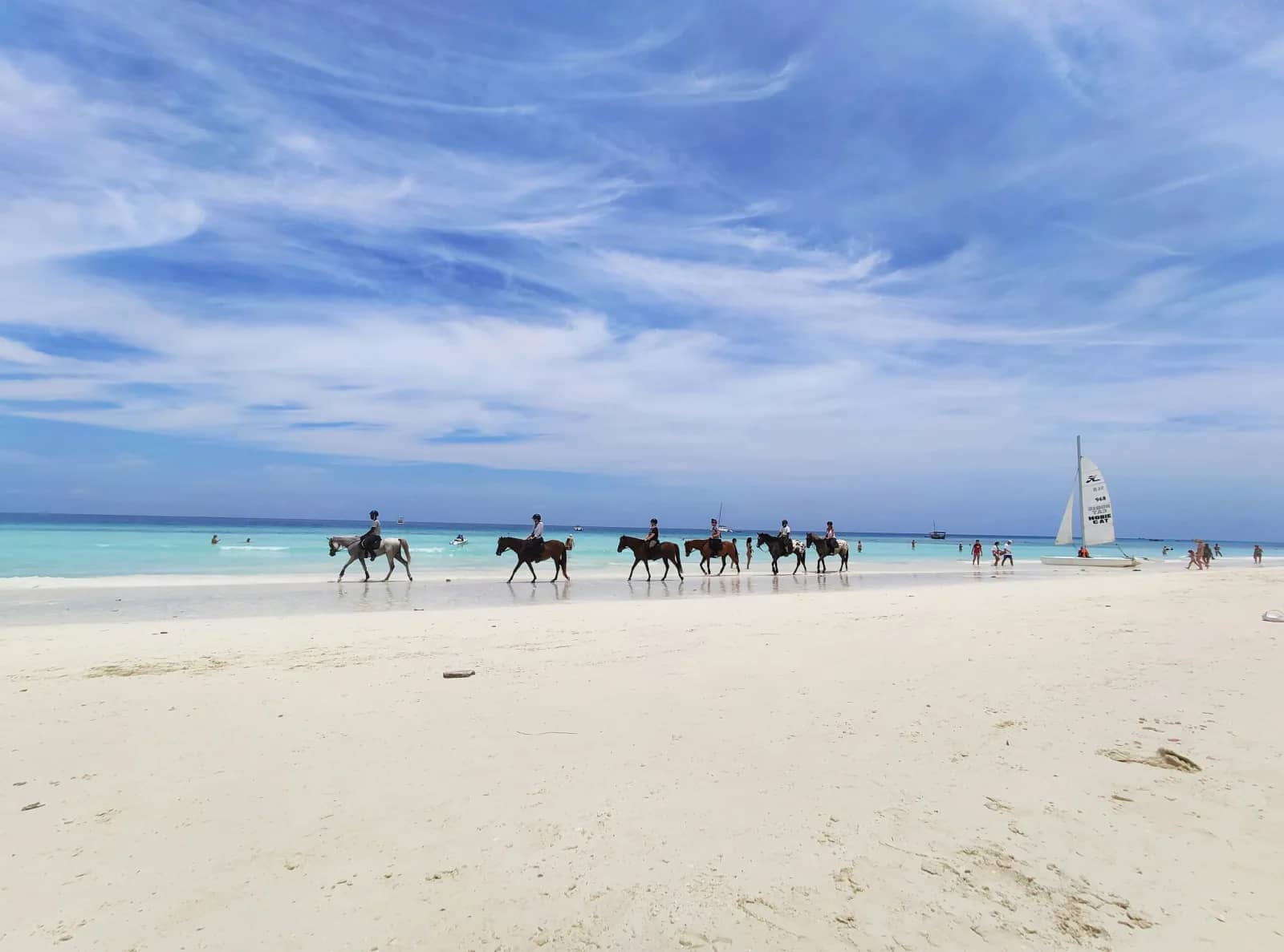 White sand beach in Zanzibar with turquoise ocean