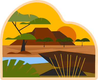 Illustration of traveler viewing African wildlife