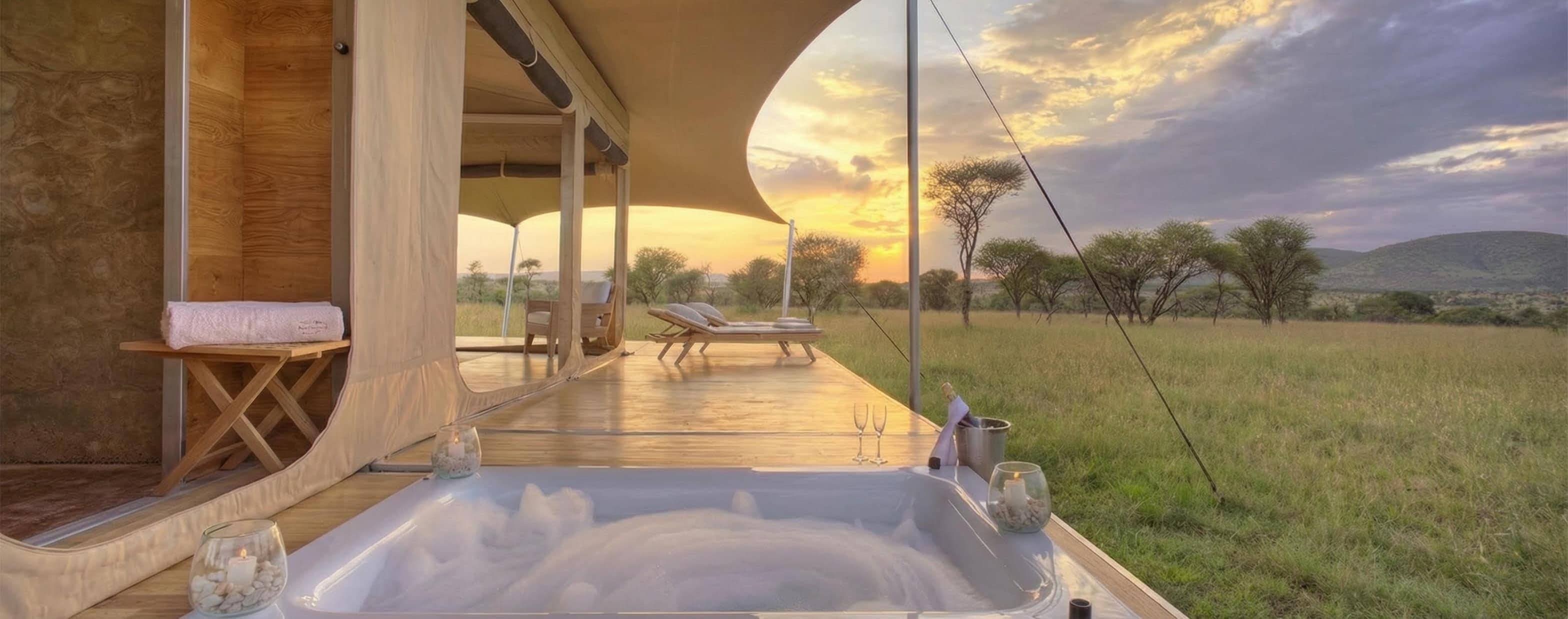 Luxury lodge veranda overlooking savanna